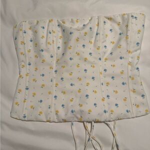 White Fox Boutique Floral Corset Top - White, Yellow, Blue